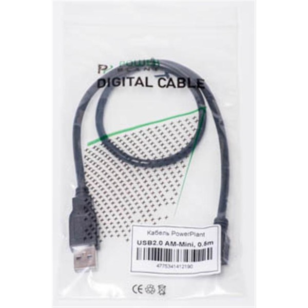 Фото - Кабель PowerPlant USB2.0 AM -MiniUSB AM 0.5m Black (KD00AS1219)